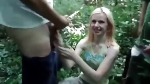 Skinny Young Girl Outdoors With Strangers